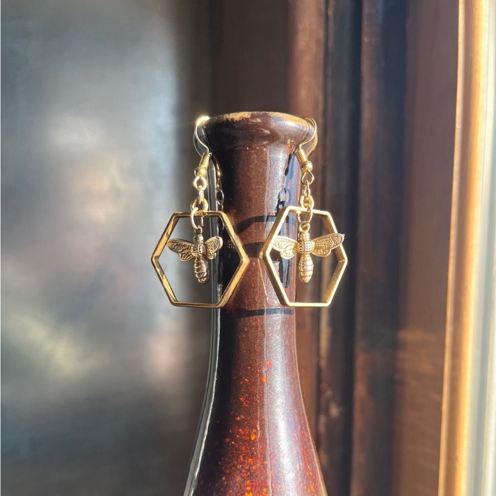 Bronze Honey Bee Dangle Earrings